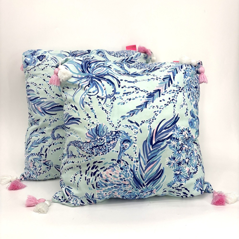 Lilly Pulitzer Pillows Lot of 2 Blue Oasis Tint New Kids On The Dock 20" x 20"